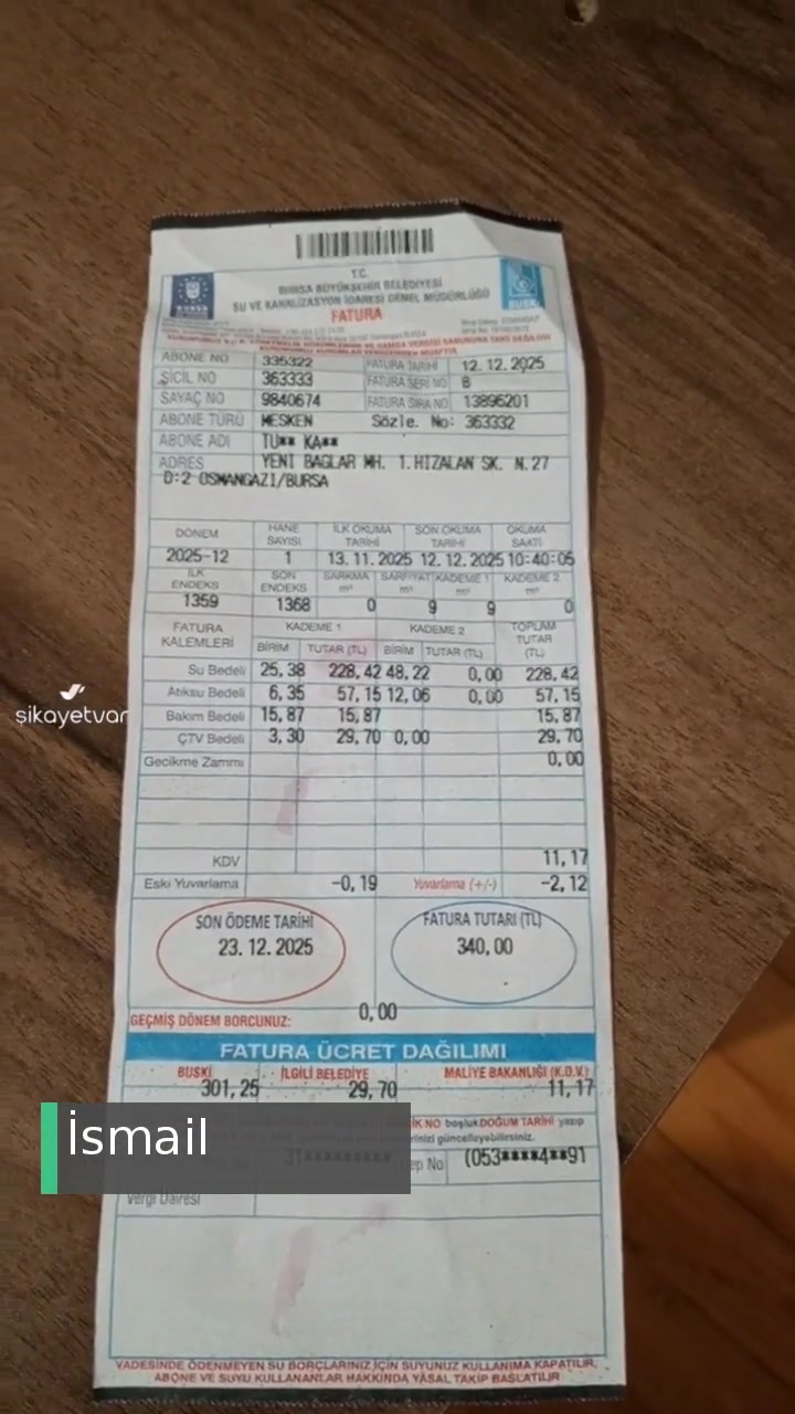 Bursa Büyükşehir Belediyesi Su Faturasında Fahiş Artış; 340 TL'den 1495 TL'ye Çıktı! videonun kapak resmi