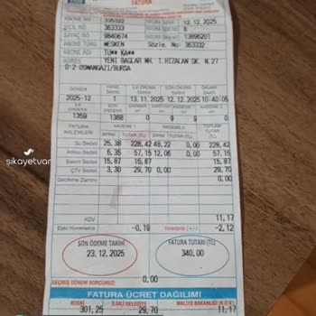 Bursa Büyükşehir Belediyesi Su Faturasında Fahiş Artış; 340 TL'den 1495 TL'ye Çıktı!
