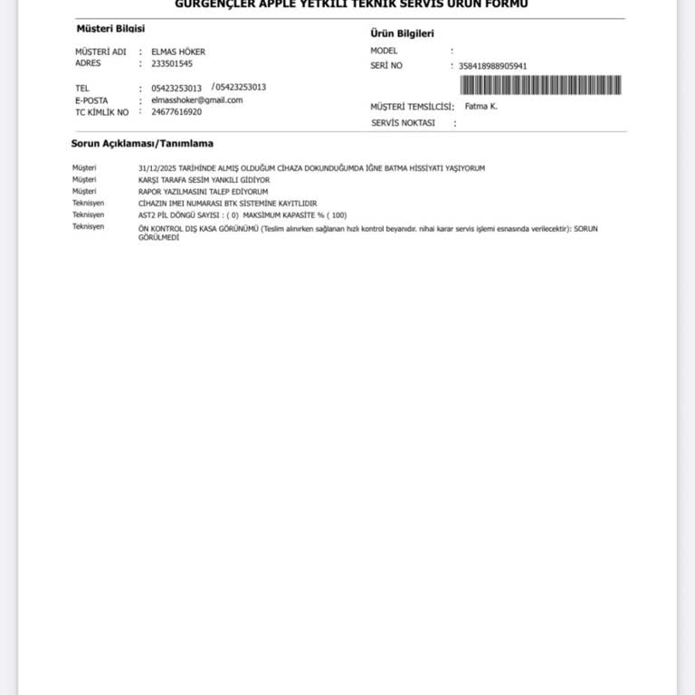 Telefonumda Iğne Batması Şikayeti Ve Para İadesi Talebi