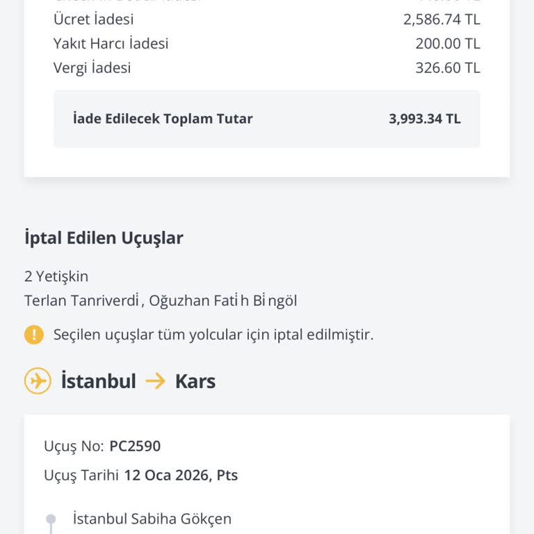 İptal Edilen Biletin İadesi İçin Sürekli Oyalama Ve Belirsiz Bilgi