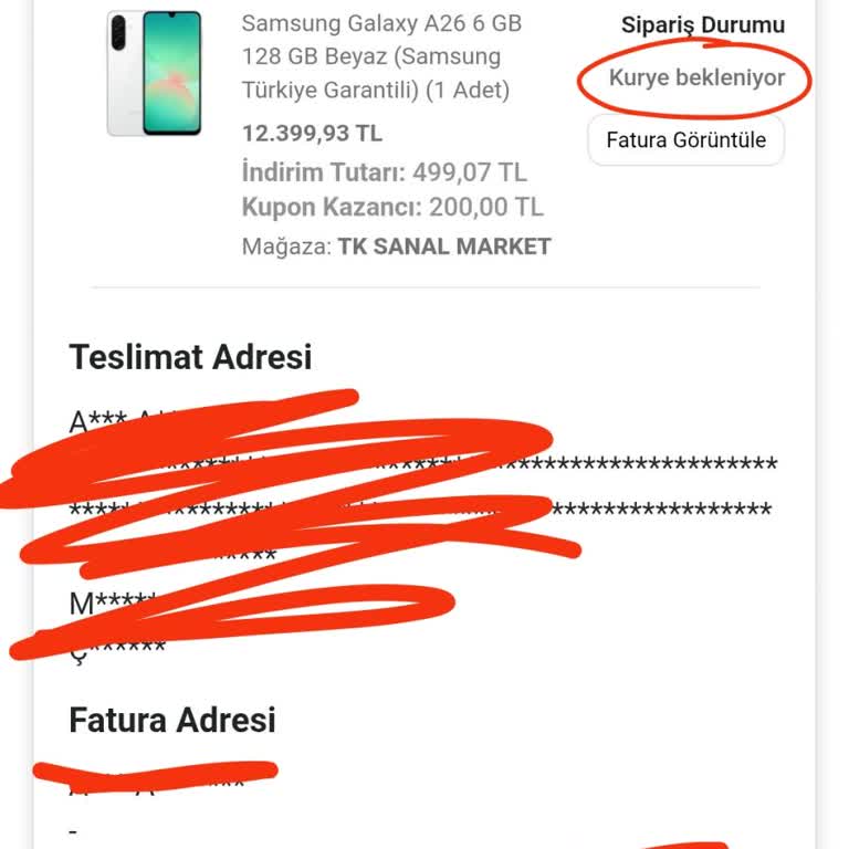 Samsung A26 Telefon Siparişimin Kargoya Verilmemesi Ve Uzun Süre Bekletilmesi