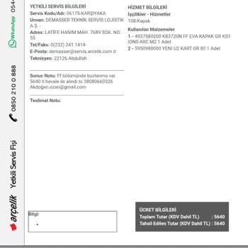 Arçelik Buzdolabı Ayıplı Sürekli Arızalar Ve 11.390 TL Servis Masrafı