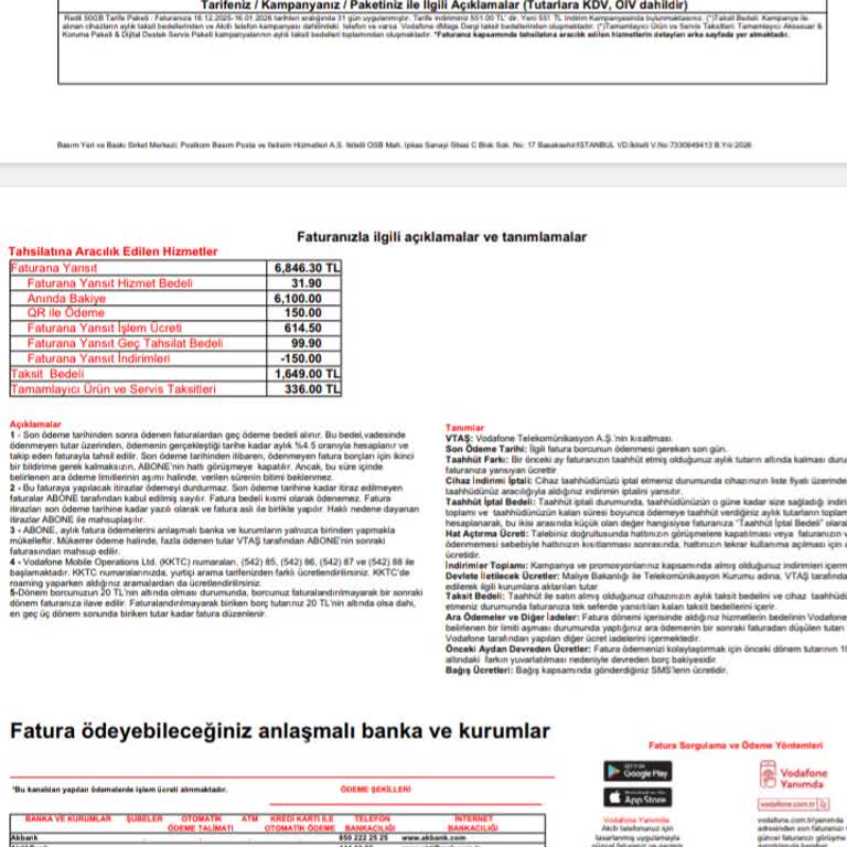 Kullanılmayan 1.570 TL Limitin Faturaya Yanlış Yansıtılması