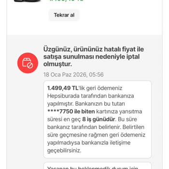 Hatalı Fiyat Nedeniyle Tekrarlanan Sipariş İptalleri Ve Geciken Para İadesi