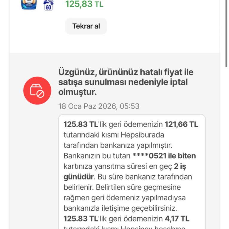 Kuponlu Alışverişim Yanlış Fiyatlandırma Nedeniyle Otomatik İptal Edildi