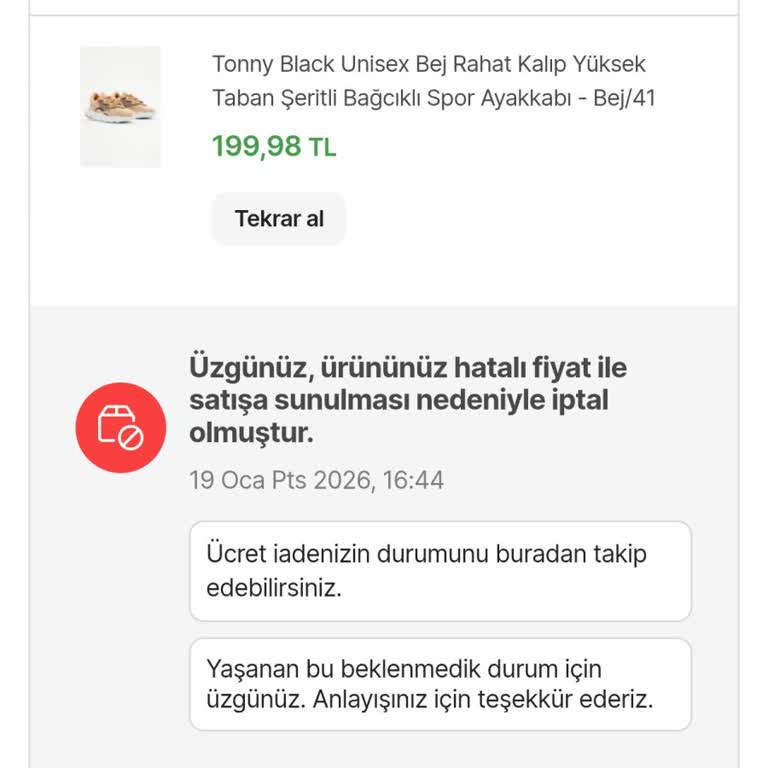 İzin Almadan Hatalı Fiyat Gerekçesiyle Siparişimin İptali