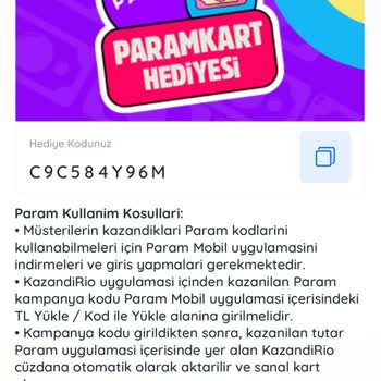 Param Uygulamasında Kazandırio Ödülüm Yüklenmedi