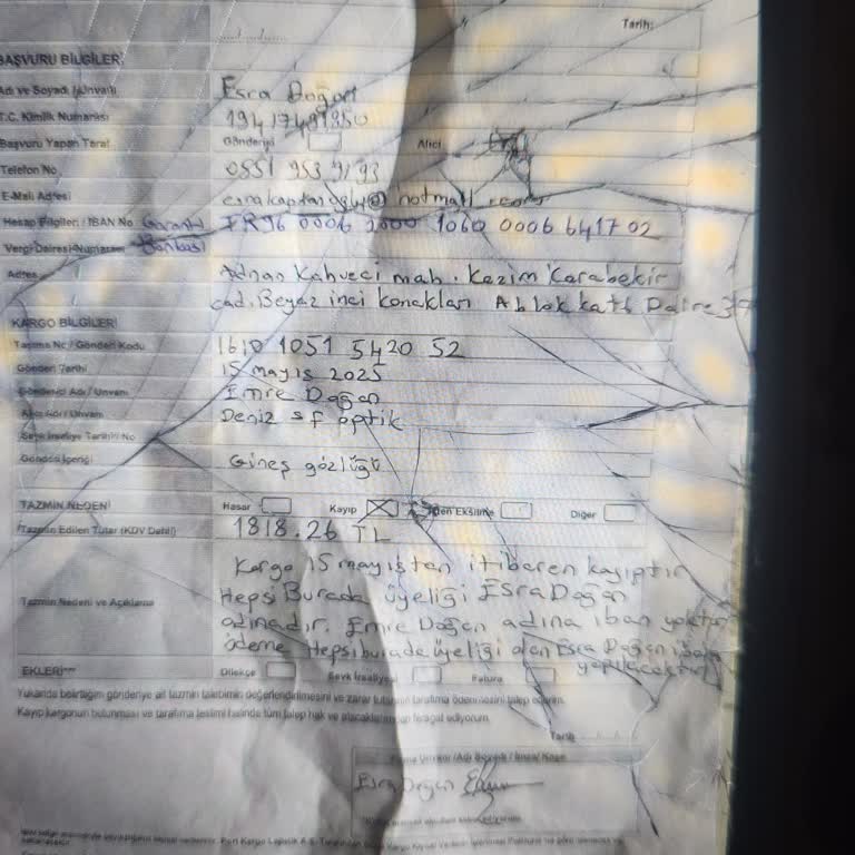 Sürat Kargo Kaybı Nedeniyle Rayban Gözlüğümün Ücret İadesi Talebi