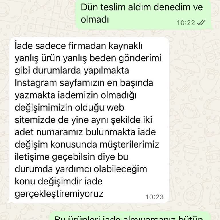 Hazel Butik Yasal İade Hakkımı Kabul Etmiyor