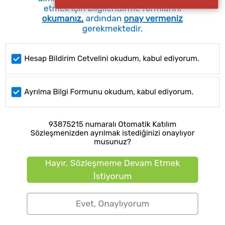 Otomatik Katılım Sözleşmesinden Çıkış Ve Kesinti İadesi Talebi