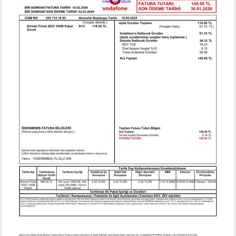 Vodafone Taahhüt Süresi İçinde İzinsiz Fiyat Artışı