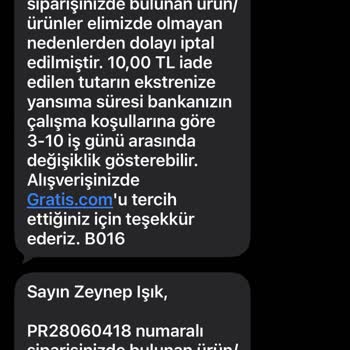 Ödeme Alındı, Nedensiz Sipariş İptali