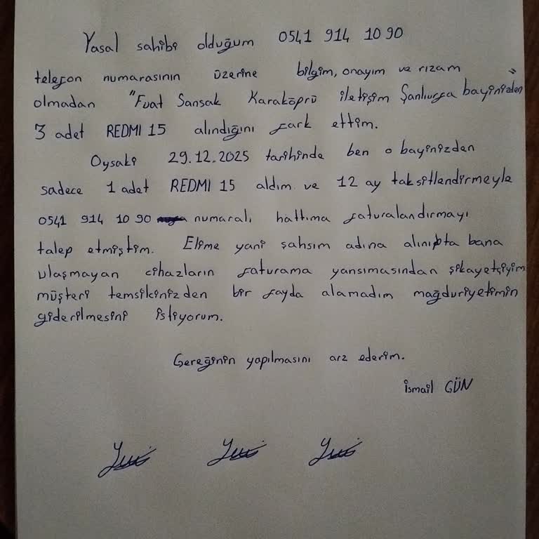 İzinsiz Cihaz Satın Alımları Nedeniyle 47.888,5 TL Faturanın İptali Talebi