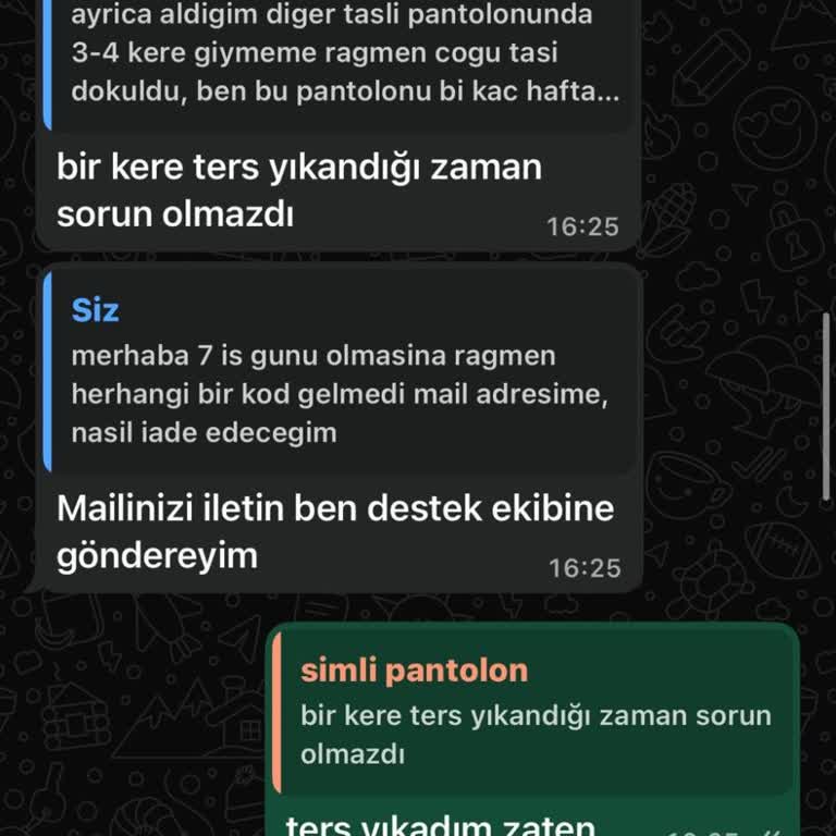 İade Kodu Gönderilmiyor Ve Taşları Dökülen Pantolonla İlgili Çözüm Bekliyor