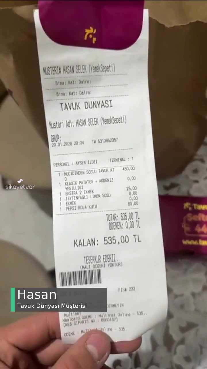 Tavuk Dünyası Şubesinin Getirdiği Sipariş videonun kapak resmi