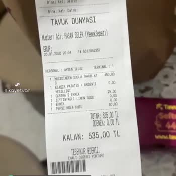 Tavuk Dünyası Şubesinin Getirdiği Sipariş