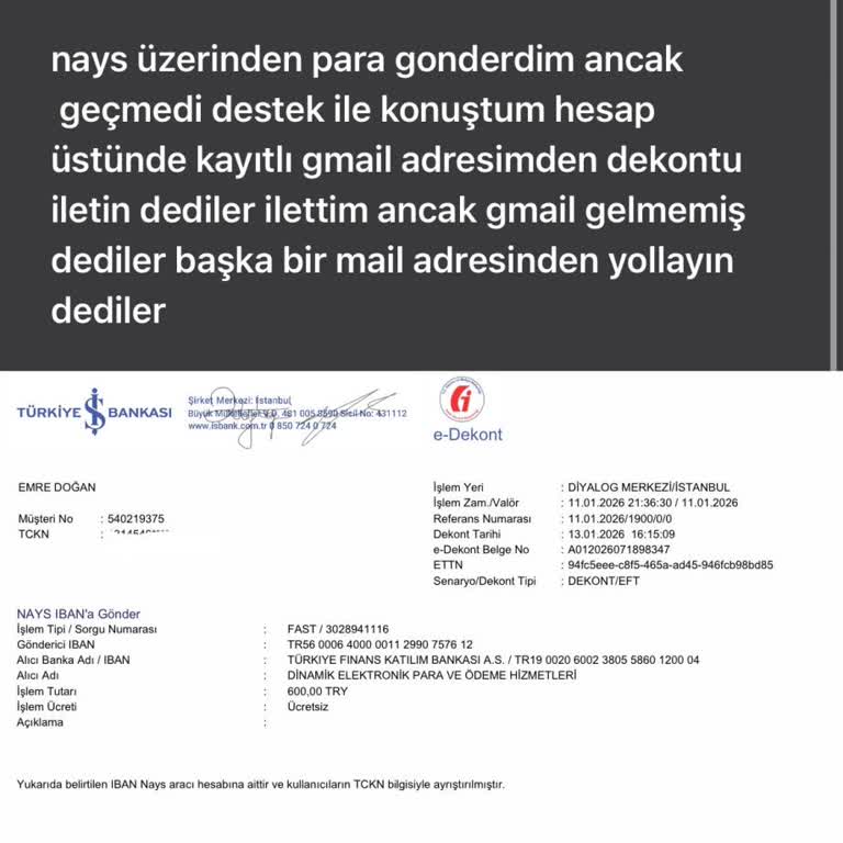 Nays Hesabından Dinamik Pay’e 600 TL Havalesi 10 Gün Boyunca Askıda Ve Müşteri Hizmetleri Oyalaması