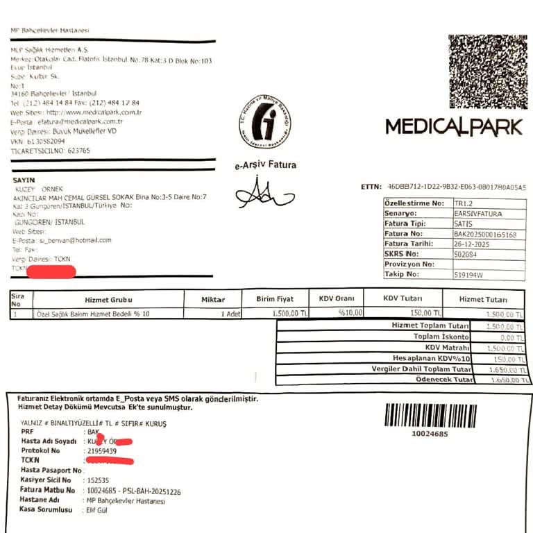 Medical Park Bahçelievler'de Sigortalı Hastanın Ücretsiz Test Ücreti Ve Kayıt Eksikliği