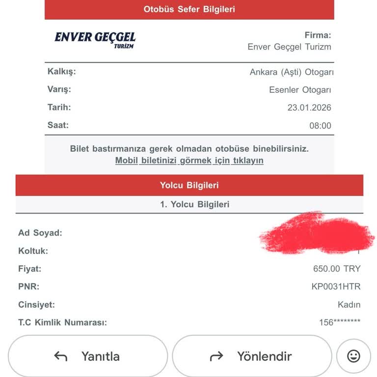 Enver Geçgel Turizm’in 650 TL Bilet İadesindeki Orantısız Kesinti