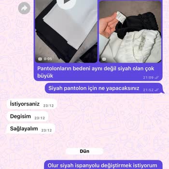 Yanlış Beden Gönderilen Siyah Pantolon İçin Ücretsiz Değişim Talebi