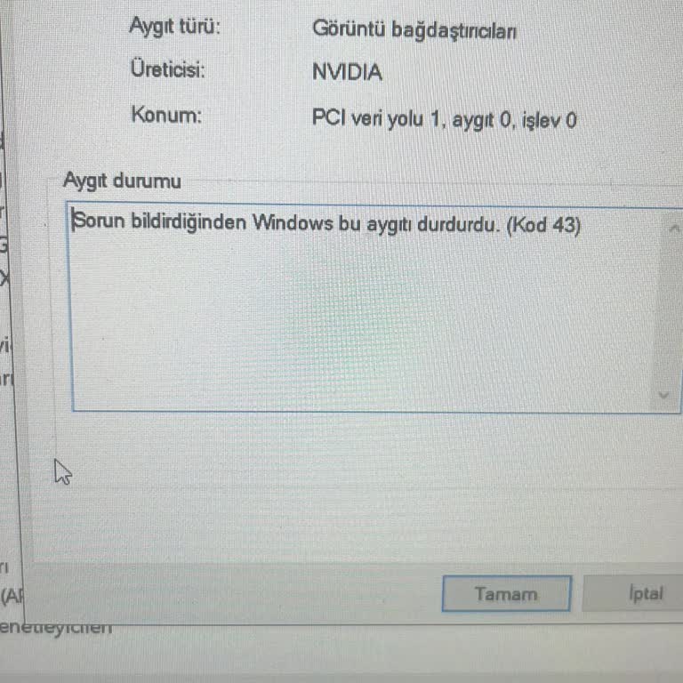 Üst Kasa Değişimi Sonrası RTX 3050 Kartında Kod 43 Hatası Ve Performans Düşüşü