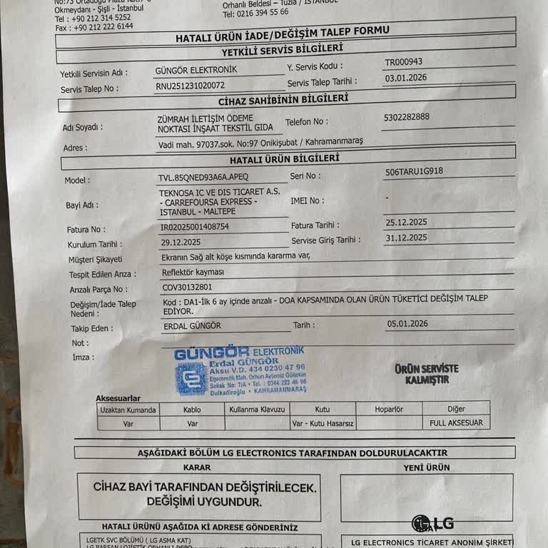 Ayıplı TV İadesi Alınamıyor, Müşteri Maddi Ve Manevi Mağduriyet