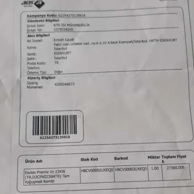 Siparişim Tamamlandı Görünüyor Ama Kombi Teslim Edilmedi Ve İade Talep Ediyorum