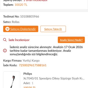 Arızalı Süpürge İadesi Sonrası Ücret İadesi Gecikmesi