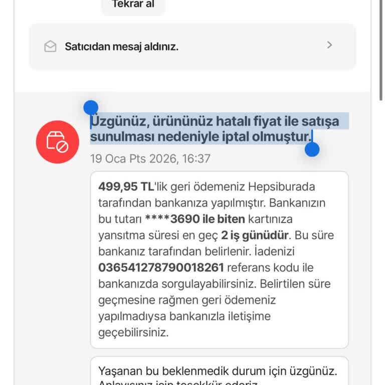 Yanlış Fiyat Nedeniyle Sipariş İptal Edildi, Kampanya Şartları Korunmalı