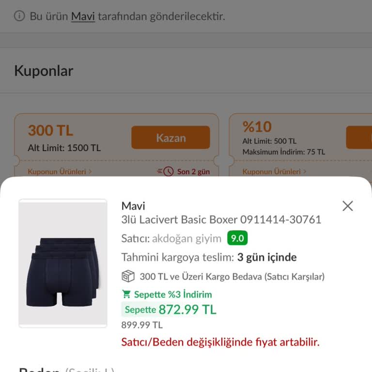 Stokta Görünürken Mavi Boxer Sipariş İptali Ve Fiyat Artışı