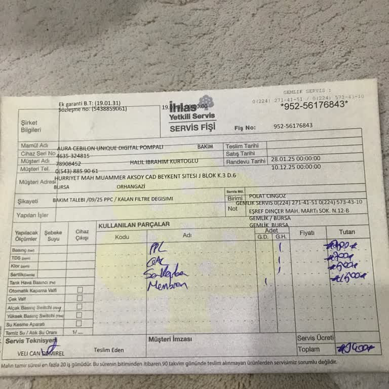 Aura Cebilon Cihazında Tekrar Eden Filtre Değişimi Ve Aşırı Ücret Talebi