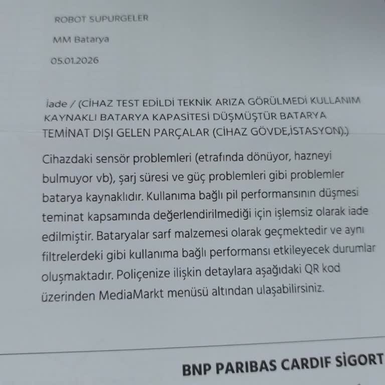 Garanti Kapsamında Robot Süpürge Pil Değişimi Reddedildi