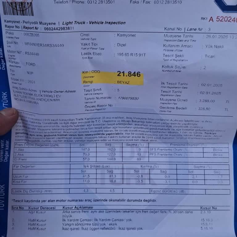 Aracın Arka Servis Freni Ayarlama Makinesi Eksikliği Ve Muayene Sorunu