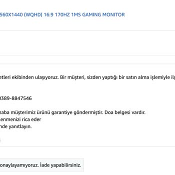 Amazon'dan Yetkili Servis Raporu Olmasına Rağmen İade Onayı Verilmemesi