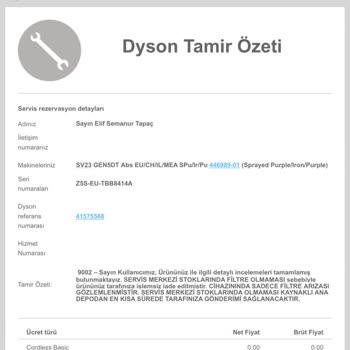 Garanti Süresinde Dyson Süpürge Arızası Ve Servis Sonrası Yeni Birim Talebi