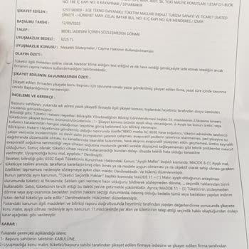 Arızalı Klima İçin İade Reddi Ve Hakem Kararı Sonrası Ödeme Gecikmesi