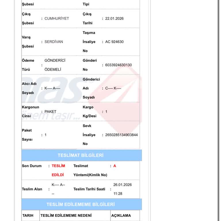 Teslim Edildi Olarak Görülen Kargo Kayıp Ve Hızlı İade Talebi