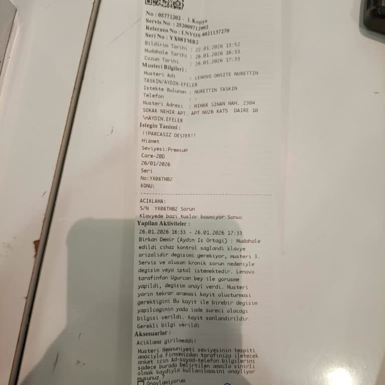 Klavye Arızası Çözülmeden Tekrarlanan Onarımlar Ve Lenovo’dan İade Talebi