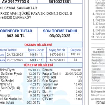 İSKİ Faturasına Eklenen DKN1 DKN2B Kodları Nedeniyle Haksız Yüksek Ücret İtirazı