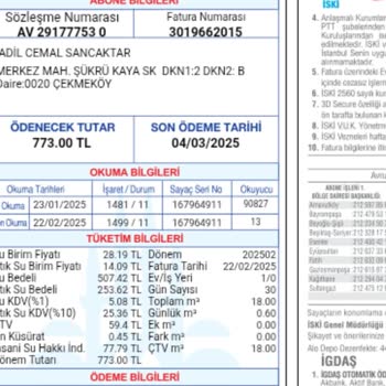 İSKİ Faturasına Eklenen DKN1 DKN2B Kodları Nedeniyle Haksız Yüksek Ücret İtirazı