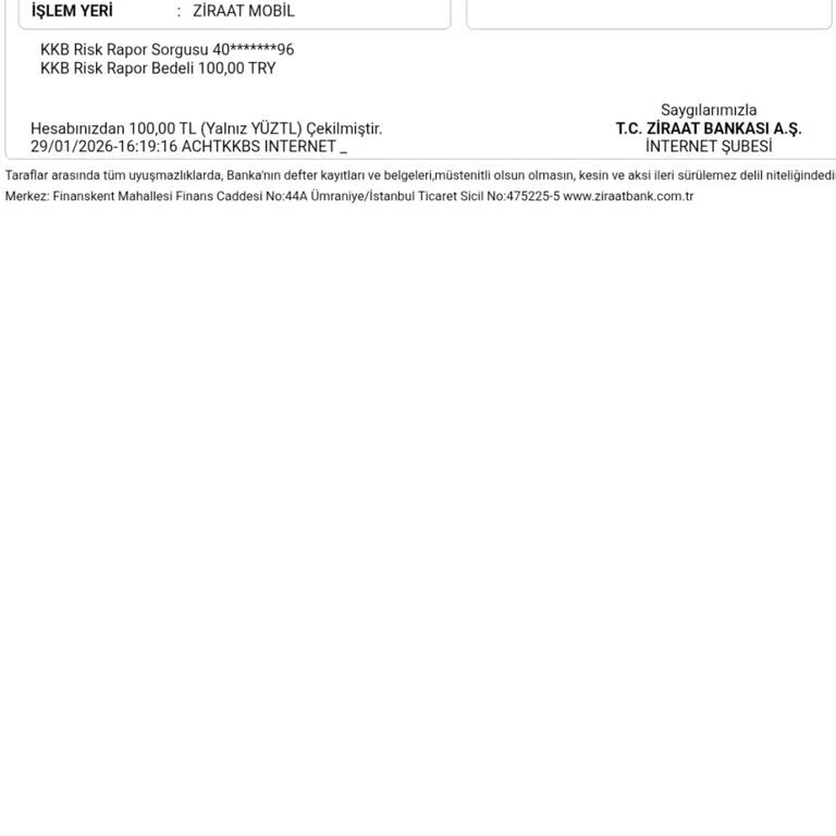 Ziraat Mobil Üzerinden Findeks Risk Raporu Satın Alındı, Mail Gelmedi Ve 100 TL İade Talebi