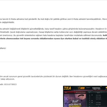 Zula’da Çalınan Hesabım Geri Dönmez Ve Destek Sessiz