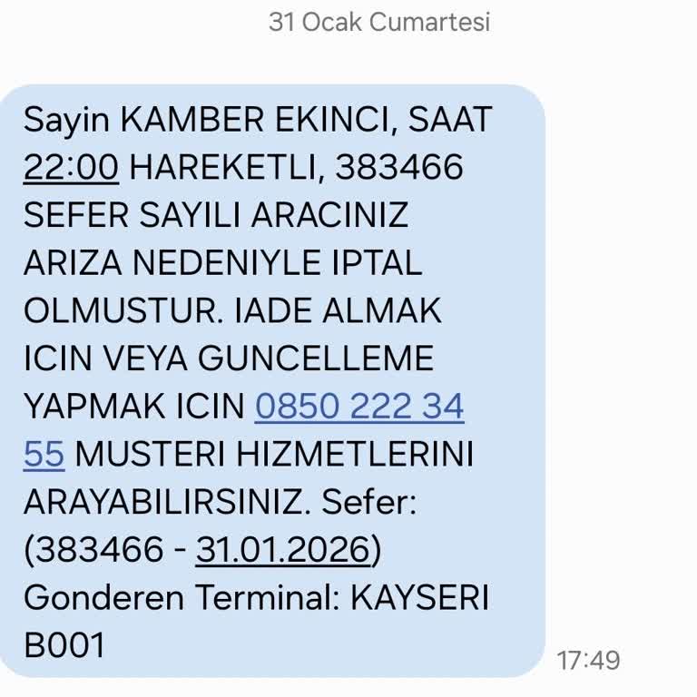 Son Dakika Sefer İptali Nedeniyle Yaşadığım Ciddi Mağduriyet Ve Çözüm Talebim