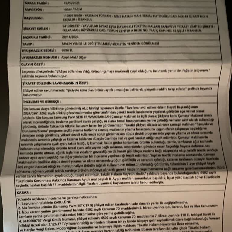 Samsung Çamaşır Makinesi Ürün Değişimi Reddi Ve Haksız Ücret Talebi