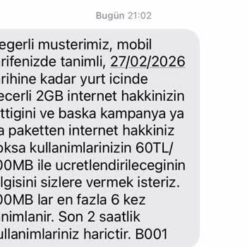 Sil Süpür Kampanyasındaki Ücretsiz 20 GB İnternet Tarifeden Düşülerek Aşım Ücreti Oluştu