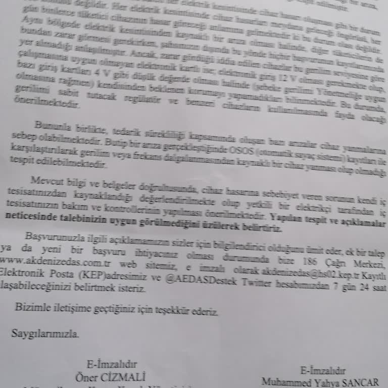 Yüksek Voltaj Nedeniyle Cihaz Hasarı Ve Akdeniz Elektrik'in Tazminat Reddi