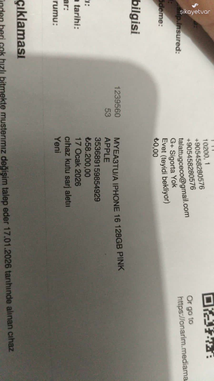 Media Markt Sıfır İPhone 16 Açık Pil Arızası Ve Çözülmeyen Şikayet