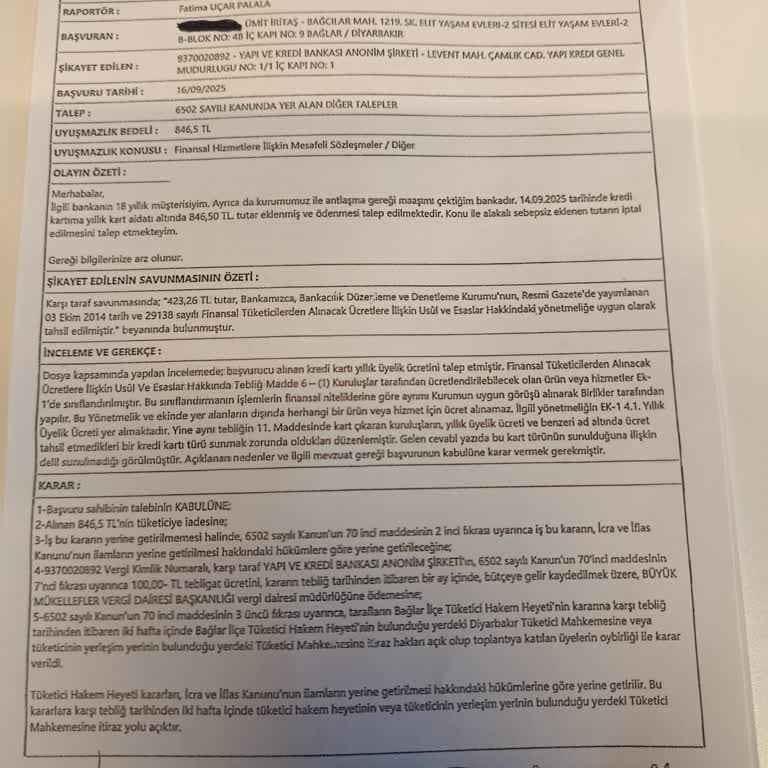 Yapı Kredi Karara Rağmen Kart Aidatı İadesi Sağlanmıyor