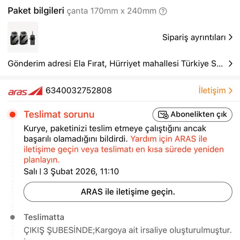 Aras Kargo Teslim Etmedi, Adres Bulunamadı Dedi Ve Paketi İade Etti