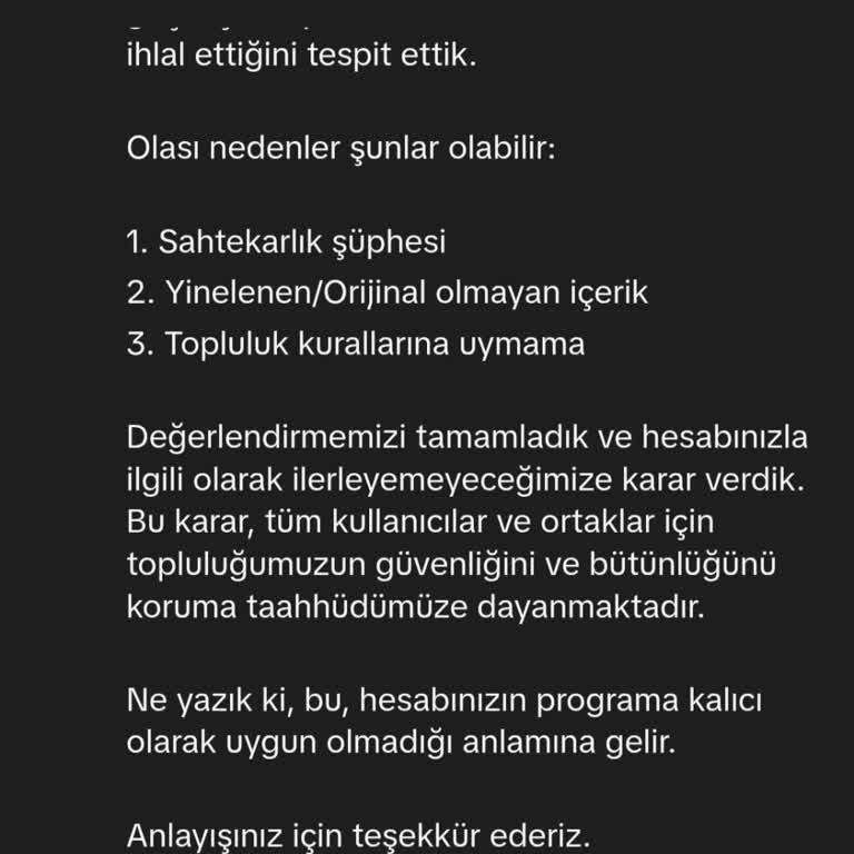 TikTok Hesabıma Gelen Uygun Değil Uyarısı Ve Harcamalarımın Boşa Gitmesi